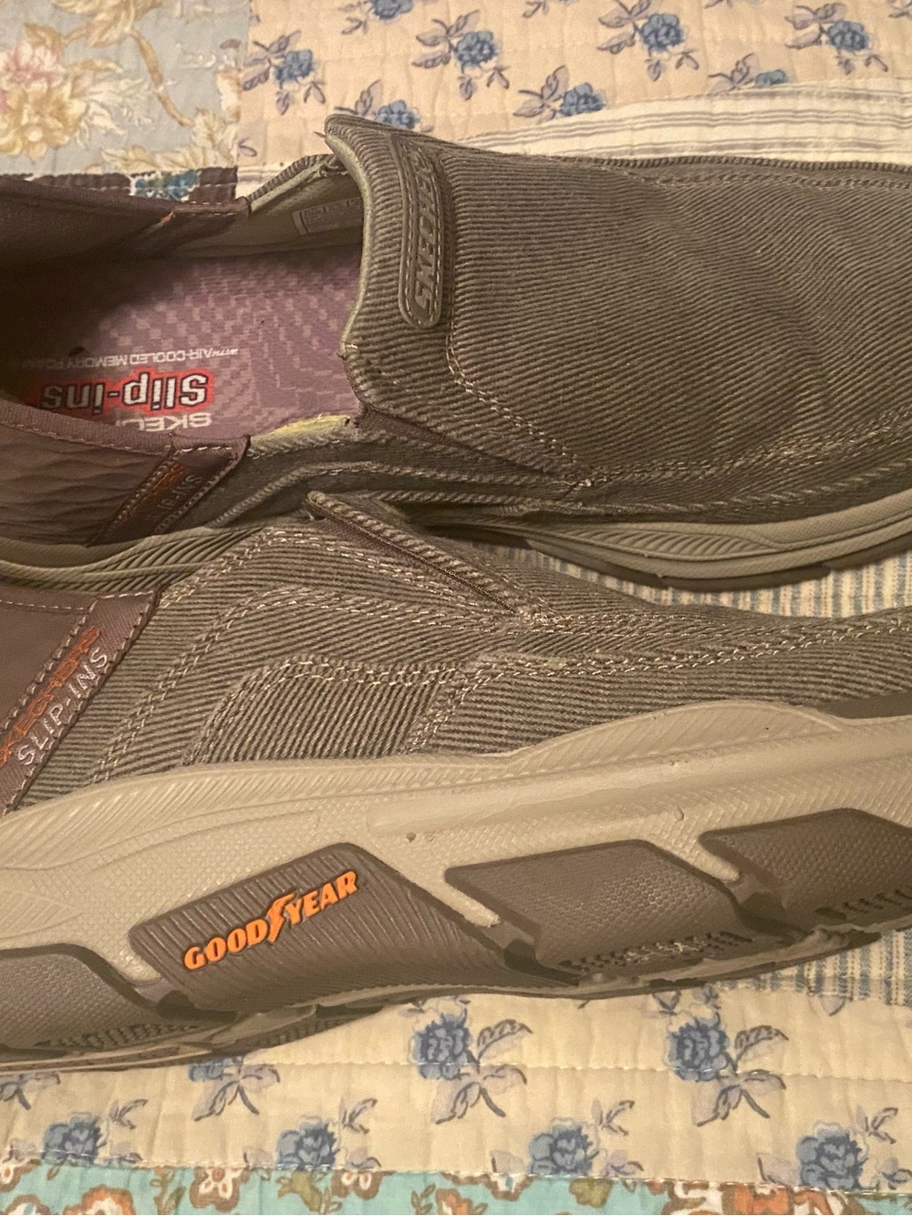 Skechers Men’s Slip-On Casual Loafers in Olive and Tan Accents